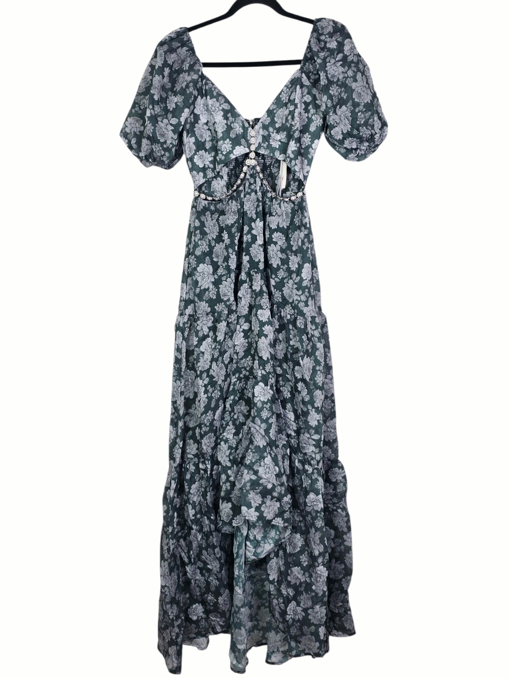 V. Chapman The Emma Dress Emerald Peony Print Floral High Low Cut Out NWT Size 0 - Picture 3 of 12